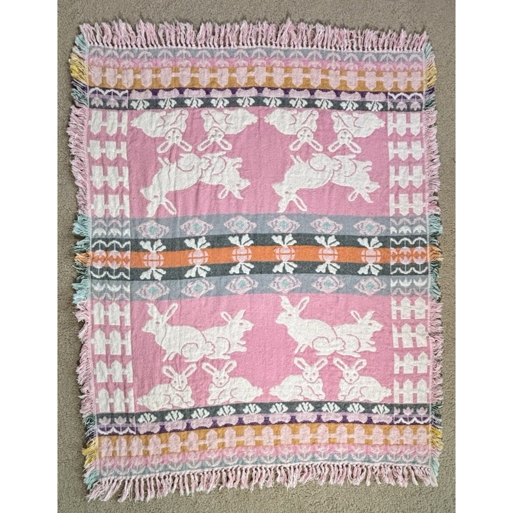 Niki CAVALIER COLLECTION Double Woven Natural COTTON THROW - 50" x 60" Bunnies